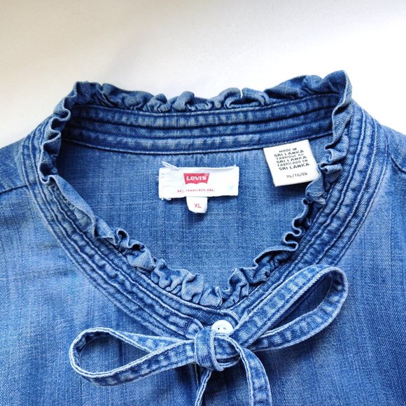Levi's Denim Chambray Shirt Tencel Ruffle Collar - Picture 5 of 8